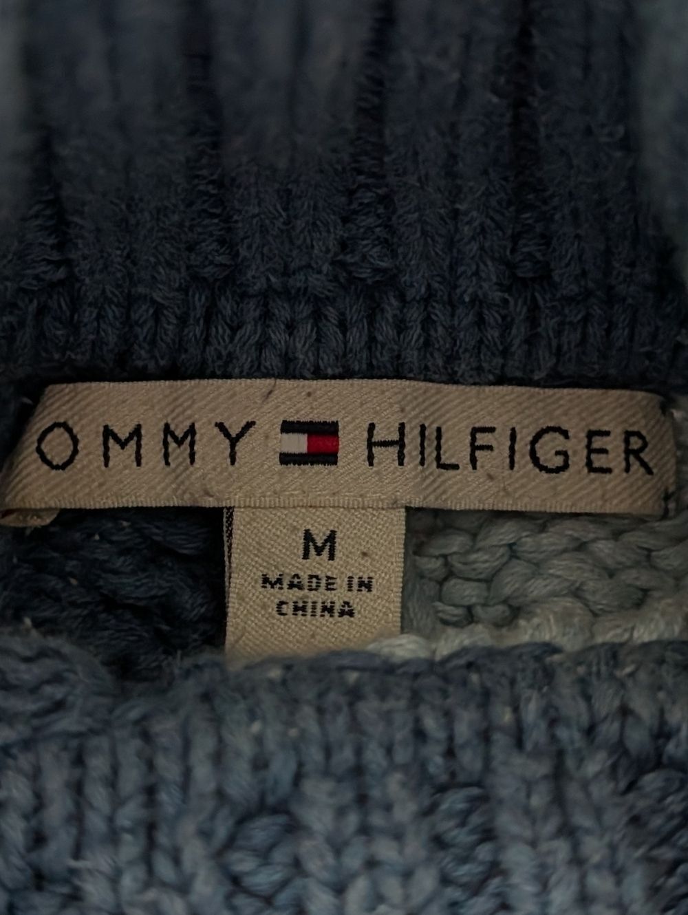 Tommy Hilfiger Womens Blue Off White 2000s Cable Knit Turtleneck Sweater Medium - Picture 4 of 10
